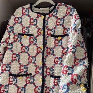 Gucci Women's Multicolor Tweed Blazer with Gold Accents